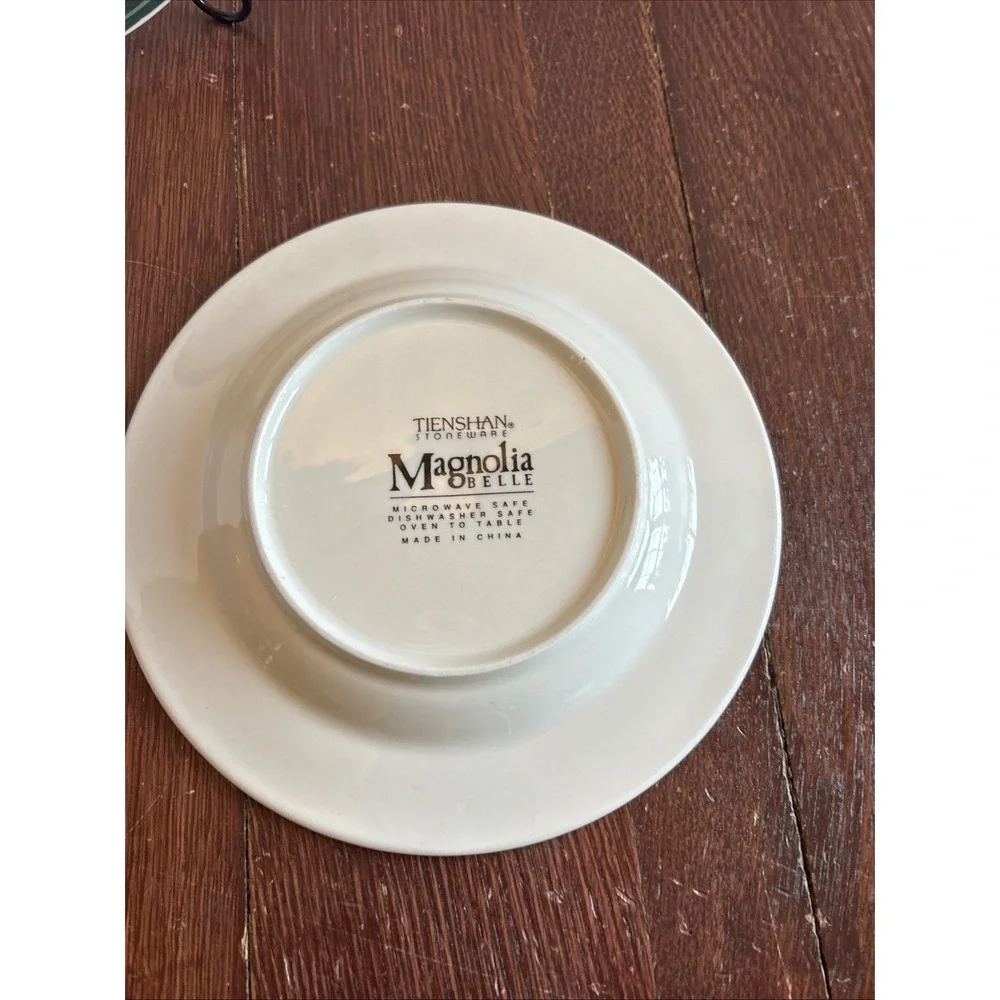 Tienshan Magnolia Belle Stoneware Salad Plates Set of 2 Green White Floral 8.25